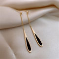 Enamel Water drop earrings Unique Water drop Luxury Chain tassel pendant earrings Chain tassel Black Ear piercing jewelry for Party Wedding Casual Gift Trendy accessories. 