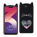 Oppo A3S Rubberised Cute Soft Heart Love Cat Mobile Cover For Girls. 
