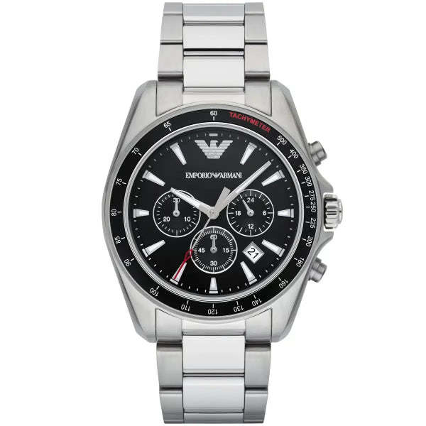 Emporio Armani Sigma Silver Stainless Steel Black Dial Chronograph Quartz Watch for Gents - AR6098