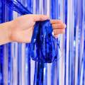 Blue Metallic Tinsel Foil Fringe Curtains 3.2ft x 6.5ft Backdrop Photo Booth Blue Metallic Foil Curtain for Birthday, Wedding, Bridal Shower, Baby Shower, Anniversary Party Decoration. 