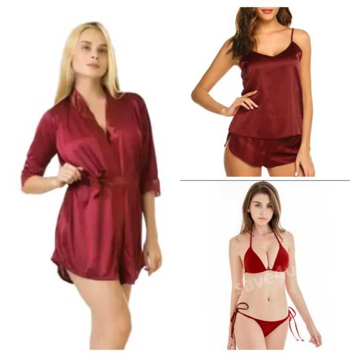 Sexy Nighty Gown 5 Pcs For Bridal Women /Hot Luxury Night suit For Girls / Short  Silk Sleepwear For Ladies