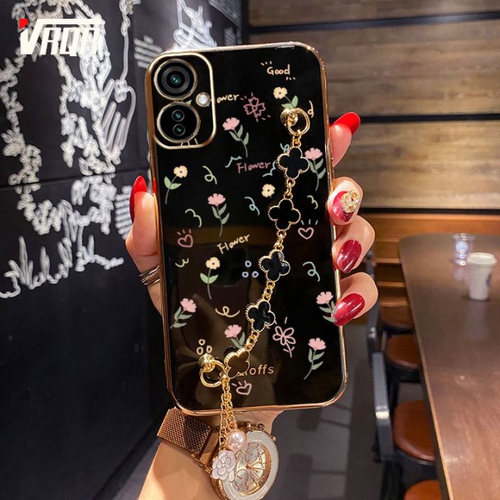 VRQR Clover Bracelet Case For Tecno Camon 19 Neo Back Cover Flowers Pattern Phone Cover Tecno Camon 19 Pro 9T CI6n CI8 CI8n
