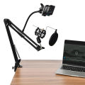 Energy - ENRG Boom_Suspension Scissor Arm Full Kit Stand ( Mic Not Include ) Dock Holder For Mobile And Microphone With Mic Support Pop Filter Windscreen Tablet Clip Table Black. 