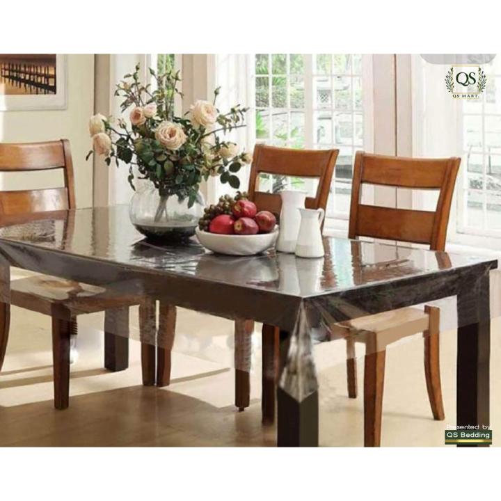 8 Seater PVC( 9 x 5 Ft) Transparent Clear Dining Table Cloth / Cover Plastic Table Cover Protector Sheet Rectangle - QS Bedding