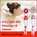 4 In 1 Spin Automatic Water Proof SPA Body Massage Cleaner Shower Body Scrubber Massage Bath Device Machine Relaxation Brush Electric Power Long Handle Easily Reaches Back. 
