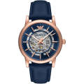 Emporio Armani Meccanico Blue Leather Strap Blue Dial Automatic Watch for Gents - AR60050. 