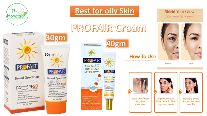 PROFAIR CREAM SUNSCREEN SPF 50 PA+++ | Invisible, Water-Resistant, Non-Greasy & Non-Comedogenic Formula | Dermatologist Recommended for All Skin Types!