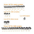 40-Piece SAE/Metric Socket Set with Ratcheting Wrenches, 1/4" & 3/8" Drive, 6-Point Hex Socket Mechanics Kit Tool Kits AA. 