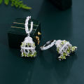 ThreeGraces Elegant Olive Green Cubic Zirconia Silver Color Long Tassel Drop CZ Hoop Earrings for Women Party Jewelry E1793. 
