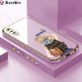 Jizetin (Free Lanyard) for Vivo S1 Back Cover Girl In Hat Luxury 6D Plating Case Side Pattern Soft Silicone Square Phone Cases. 