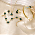 6pcs Jewelry Set, Brilliant Lucky Flower Jewelry Set, Acrylic Bracelet Bracelet, Clover Necklace, Ring, Earrings for Women. 