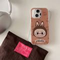 100% Quality+COD Brown Labu cloth wristband phone case suitable for iPhone 16/1514/13 Promax double-layer hard shell hand-held chain hanging rope. 