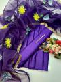 Unstitched 3-Piece Dress Kataan Silk Dress with Hand-Painted Embellished Organza Dupatta for Women. 