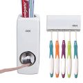 Toothpaste Dispenser Toothbrush Holder - White Multi-Functional Wall Mounted Toothpaste Squeezer Set of Brush Holder and Tooth paste Dispenser Wall Mounted Plastic Toothpaste Dispenser Tooth Paste with Tooth Brush Holder Best Quality Al Urus. 