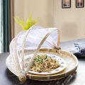 Hand-Woven Food Tent Basket Tray Fruit Vegetable Bread Storage Basket Simple Atmosphere Outdoor Picnic Mesh Net Cover. 