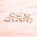 7Pcs/Set Vintage Crystal Flower Butterfly Ring for Women Girls Hollow Bohemia Geometric Korean Exquisite Finger Jewelry. 