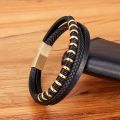 XQNI Luxury Classic Multi-layer Style Hand-woven Winding Stainless Steel Men's Leather Bracelet With Magnet Clasp Men's Jewelry. 