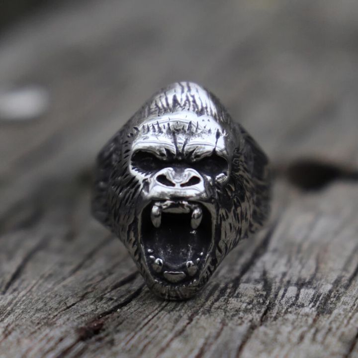 【wholesle668 Store】EYHIMD Wild The Beast Steel Ring Mens Biker Jewelry