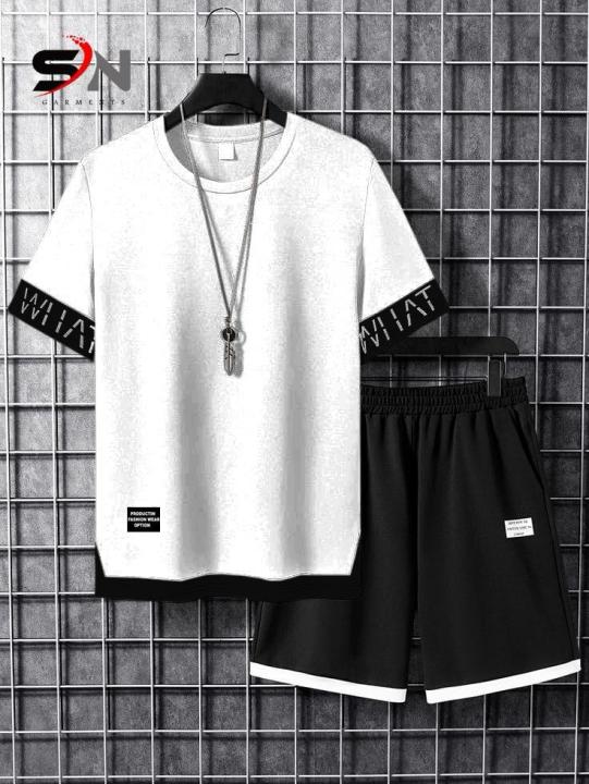 Men Two Piece Outfits Sets 2024 Summer Casual Crew Neck Drop  Sleeve T Shirt and Shorts Mens Summer Suit