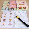 Children's Magic book,  Practice Copybook Set - Reusable Handwriting 4 Magic Books Set for Kids with Writing and Calligraphy - Includes 1 Magic Pen, 10 Refills, and 1 Grip. 