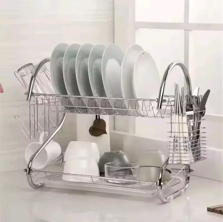 Steel Racks Daraz 2-Tier Compact Dish Rack for Kitchen – Stainless Steel Drying Rack with ...