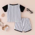 Terno For Kid Boy 6 Months - 3 Years old Striped Baseball Uniform Short Sleeve tshirt and Shorts Outfit Toddler Infant Clothing Set Fashion Kids Wear Ootd For Newborn Baby Boy. 