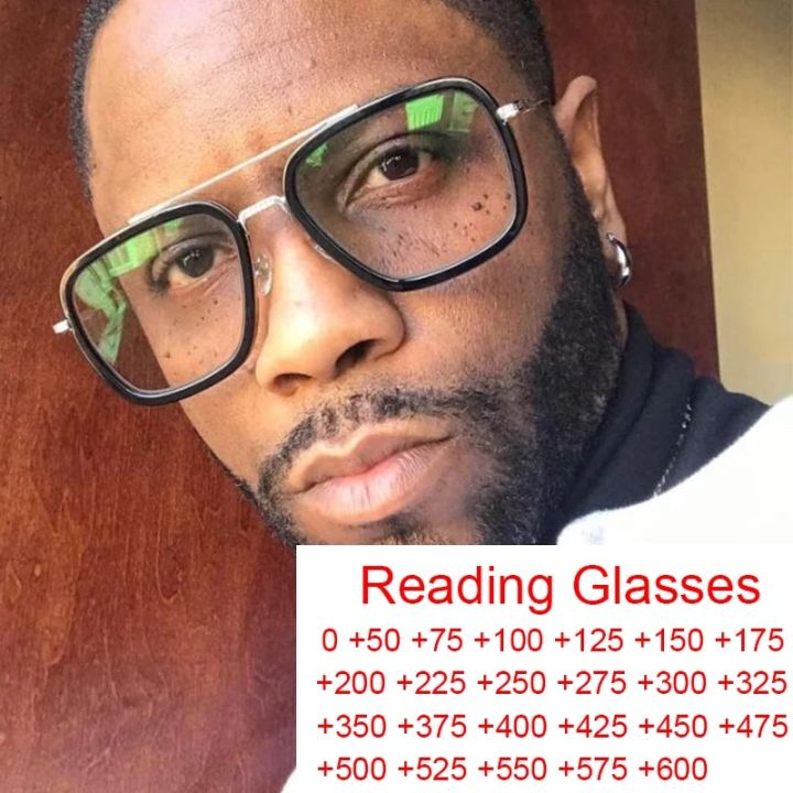 Tony Stark Glasses Men Women Magnifier Reading Eyewear Steampunk Blue Light Blocking Square Eyeglasses Plus Diopter +0.5 +6