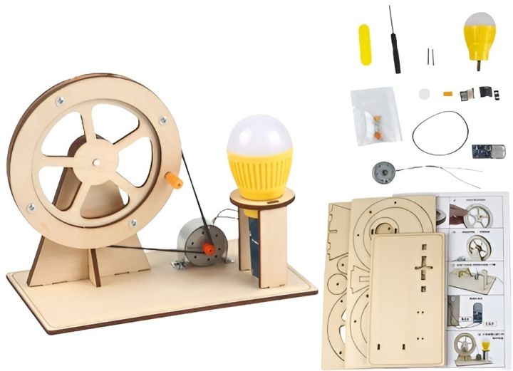 Wooden Hand Generator Kids Science STEM DIY Technology STEAM Physics Kit