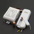 Wireless remote control switch for lights and fan, 3-way channel 220V on/off lamp transmitter. Includes remote control light and fan kit, room light remote control kit, and fan switch kit. Comes with 23A 12V battery. 