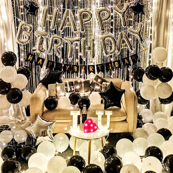 Black And White Happy Birthday Theme Decoration Kit Combo 38pcs