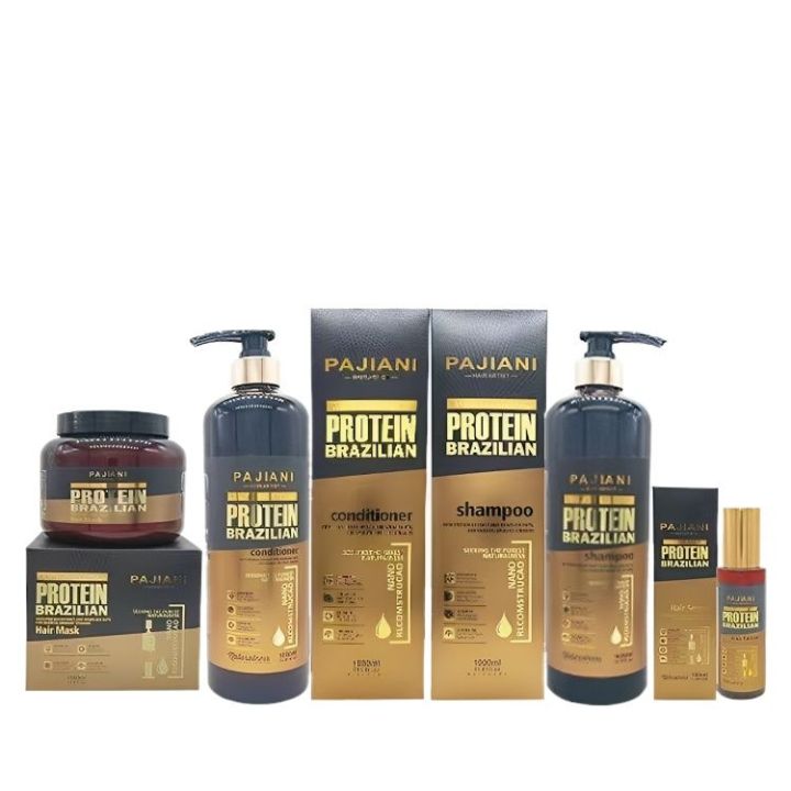 Keratin Protein Brazilian Pack of 4 Shampoo Conditioner Hair Mask & Serum Straightening Treatment Brazilian 1000ml