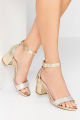 Women Fashion Gold Diamante Block Heel Shoes In Standard Fit White & Golden. 