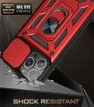iPhone 13 Pro Max Phone Case, Military-Grade Push Window Cover Ring Stand Hard Anti-Fall Casing. 