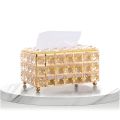 1pc, Tissue Box, Golden Crystal Tissue Box, Home Daily Use Desktop Tissue Storage Box, Suitable and Tissue box holder For Bedroom, Living Room, Room fancy, Table, Drawing Room, Car, Home Decoration, Kitchen Gadgets, European Style Crystal Tissue Box. 