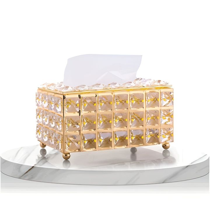 1pc, Tissue Box, Golden Crystal Tissue Box, Home Daily Use Desktop Tissue Storage Box, Suitable and Tissue box holder For Bedroom, Living Room, Room fancy, Table, Drawing Room, Car, Home Decoration, Kitchen Gadgets, European Style Crystal Tissue Box