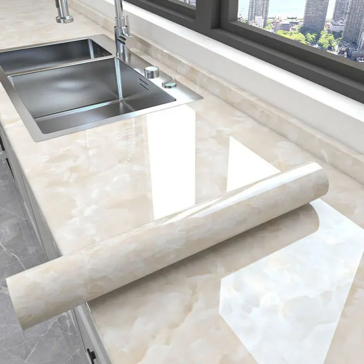 Marble Self Adhesive Waterproof Wallpaper for Kitchen Cabinet Oil Proof Mould Proof Modern Style Bathroom Decoration Wall Size 60*200cm