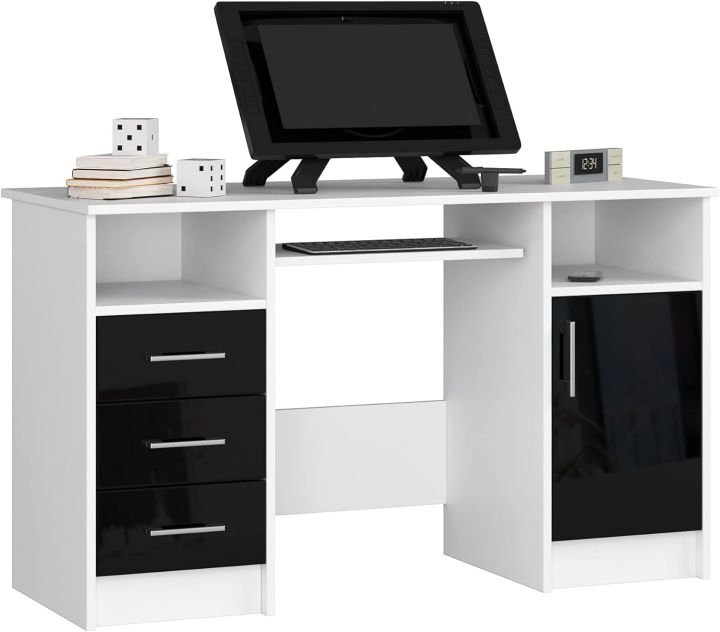 PC Desk with Keyboard Tray, Desk Table, Computer Table, Desk Table, 3 Drawers, 1 Storage Compartment with Door, 2 Open Storage Compartments,