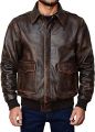 Men's Aviator A2 Distressed Brown Bomber Flight Real Leather jacket. 