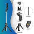Wireless 4 in 1 Selfie Stick Tripod Stand With Light, Selfie Stick With Mobile Holder With Remote Bluetooth Selfie Stick Tripod Stand Selfie Stick With Bluetooth Shutter Button foldable Extendable 70CM. 