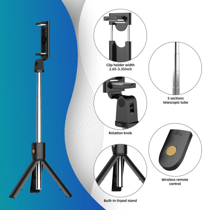 Wireless%204%20in%201%20Selfie%20Stick%20Tripod%20Stand%20With%20Light,%20Selfie%20Stick%20With%20Mobile%20Holder%20With%20Remote%20Bluetooth%20Selfie%20Stick%20Tripod%20Stand%20Selfie%20Stick%20With%20Bluetooth%20Shutter%20Button%20foldable%20Extendable%2070CM%20-%20Image%203
