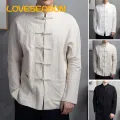 Men Long Sleeve Shirt Traditional Chinese Style Men's Mandarin Collar Shirt Long Sleeve Kung Fu Tai Chi Top with Pockets Authentic Tang Tops Uniform Tai Chi Shirt. 