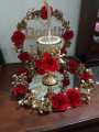 Doodh Pilai Glass – Handmade Wedding Rasam Glass with Red & Golden Floral Arrangement. 