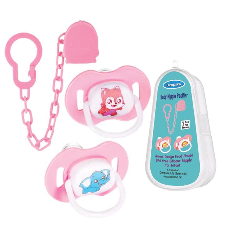 Baby Pacifier Set Silicone Nipples Chain Combination Baby Sleeping Pacifiers With Storage Box