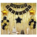 Happy Birthday Golden and Black - Pink Silver - Black and Silver Decoration Setsincluding  Black Banner , Background Curtains , Stars Foil Balloons & Latex Balloons in Golden Black. 