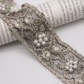 1 yards 40mm Ethnic Beaded Embroidery Organza Ribbon for Diy Headwear Accessories Clothing Dress Pearl Lace Decoration. 