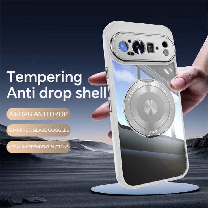 For Google Pixel 9 9A Pro XL 8A Phone Case, 360 ° Rotating Magnetic Bracket Transparent Cover with Lens Protection