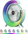Colorful Desktop Fan | USB Rechargeable, Silent, 3-Speed with LED Ambient Light. 