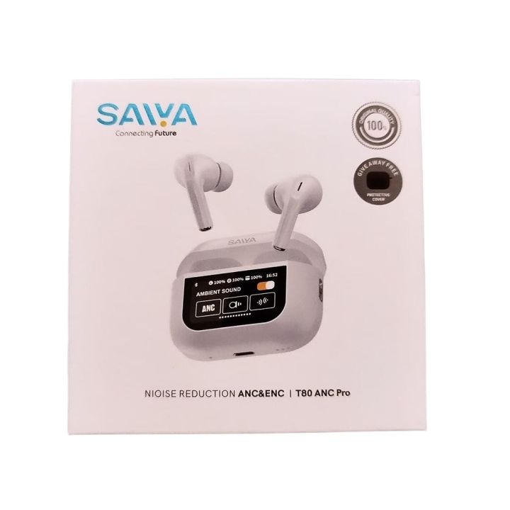 Latest 2024 Original SAIYA T80 ANC Pro 6TH Generation Touch Display TWS Airpods With ANC/ENC Editing High Bass Boosted Sound Quality Tws Bluetooth Wireless Earbuds Airpods 2 Pro For Android and IOS