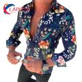 Men Shirt Slim Fit Floral Print Single-breasted Men Shirt. 