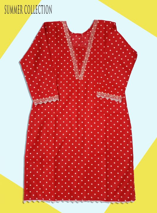 Girls Kurti Poly Cotton stuff in Red color girls kurta